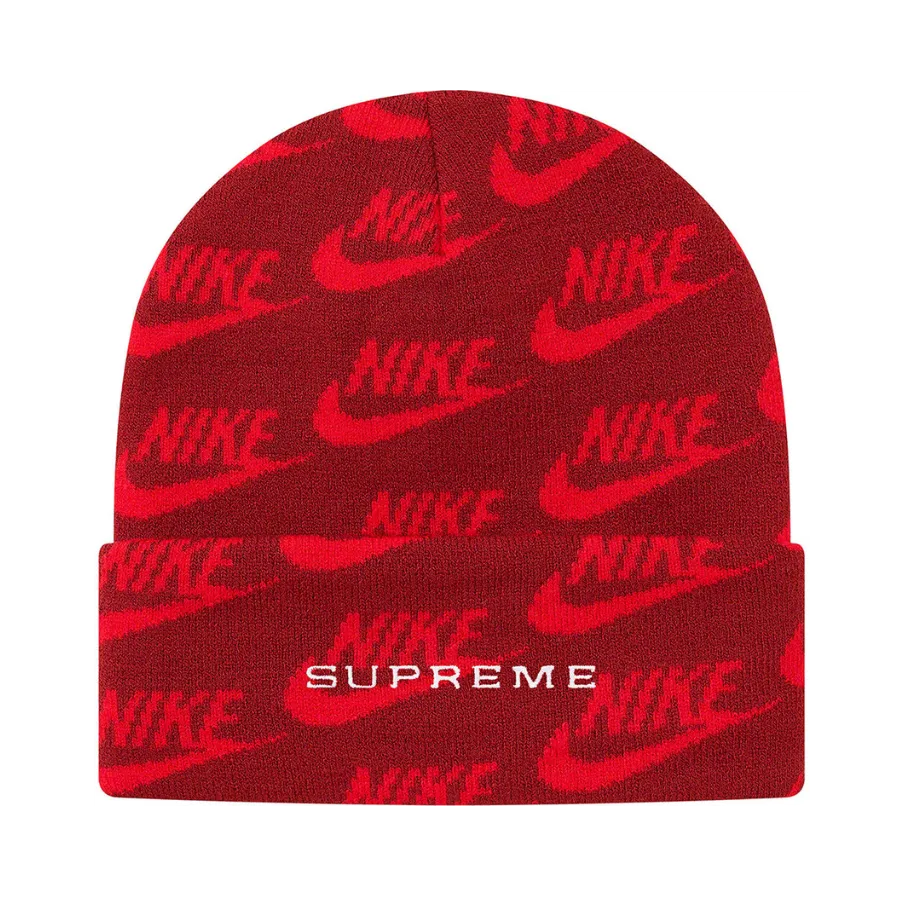 Supreme x Nike Jacquard Logos Beanie Red