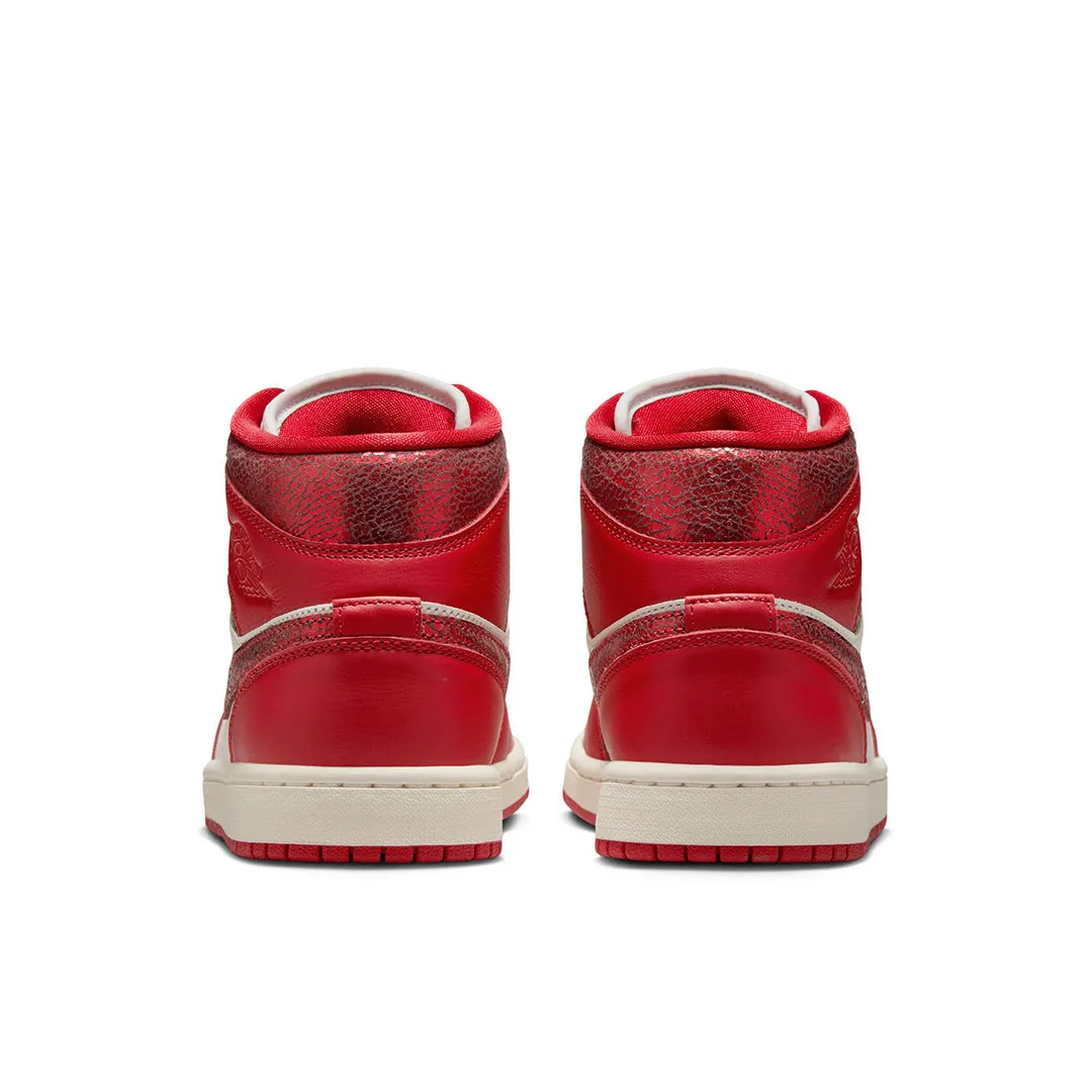 WOMEN'S AIR JORDAN 1 MID SE RED CRACKED LEATHER