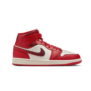 WOMEN'S AIR JORDAN 1 MID SE RED CRACKED LEATHER